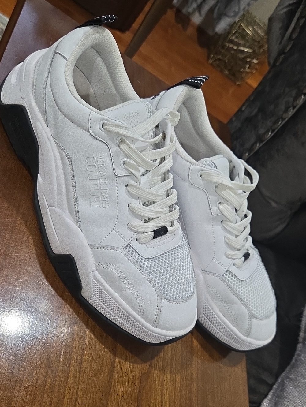 Versace Jeans Collection Men’s White Sneakers with Black Accents
